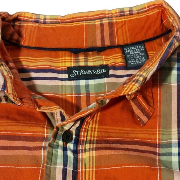 St. Johns Bay Orange Plaid Buttondown Shirt XXLT - Picture 2 of 3